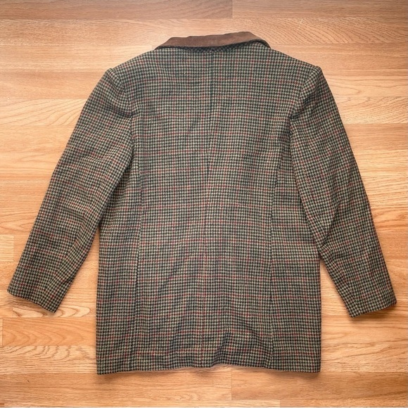 VINTAGE Y2K Express 2 Wool Leather Houndstooth Brown Red Blazer Jacket Medium - Picture 2 of 7
